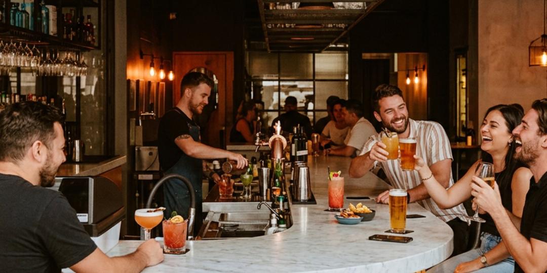 Bartender pouring drinks at the Alchemy bar
